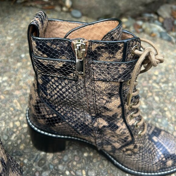 Joie Ragster Python Snakeskin Print Combat Boots in Camel Size 38 - Picture 8 of 12